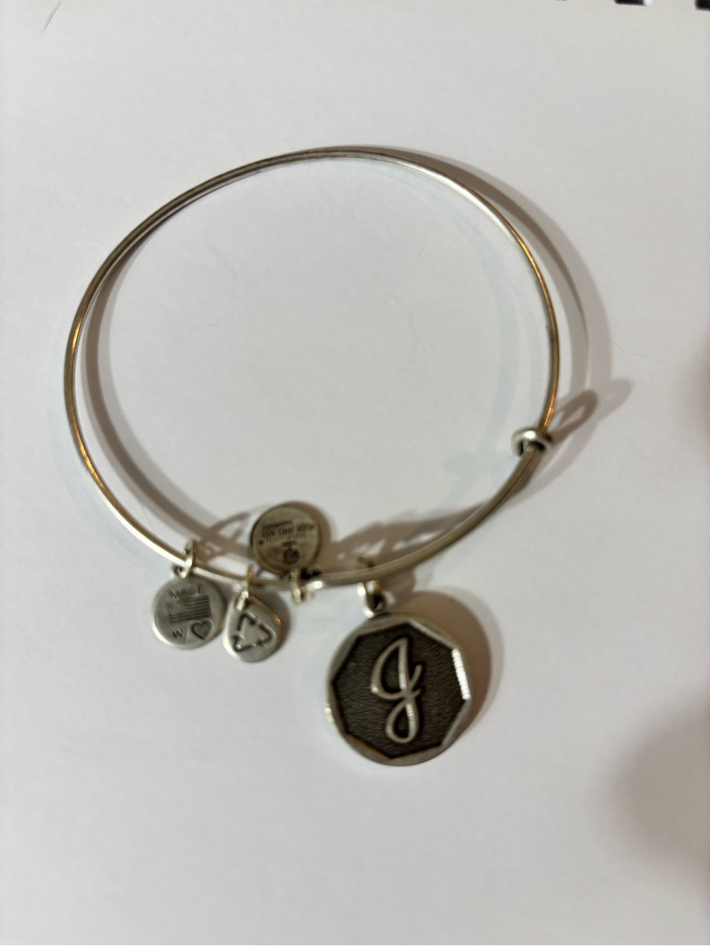 Silver Initial 'J' Charm Bangle Bracelet - Women Jewelry
